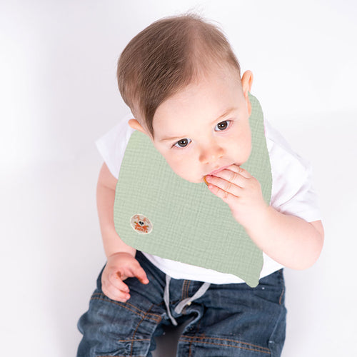 Bavoir Bébé en Coton Bio Double Face — Vert